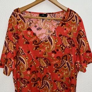 Curations 3X Paisley Faux Wrap Dress | Like New | Boho Stretch Midi Plus Size